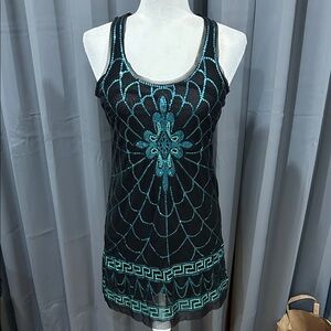 Chelsea & Violet Black Top with Teal Sequin Accents